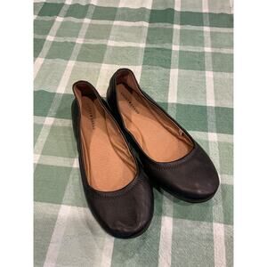 Lucky Brand Black Leather Ballet Flats Slip On Comfort Casual Shoes, size 8